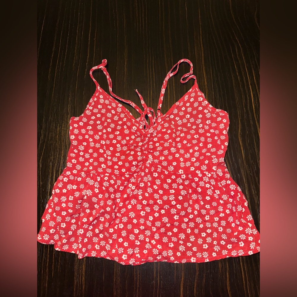 American Eagle Outfitters Red Floral Tank Top